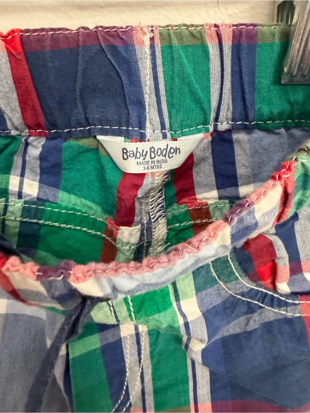 Baby Boden Multicolor Plaid Drawstring Shorts - Green, Blue, Red boys 3-6 months